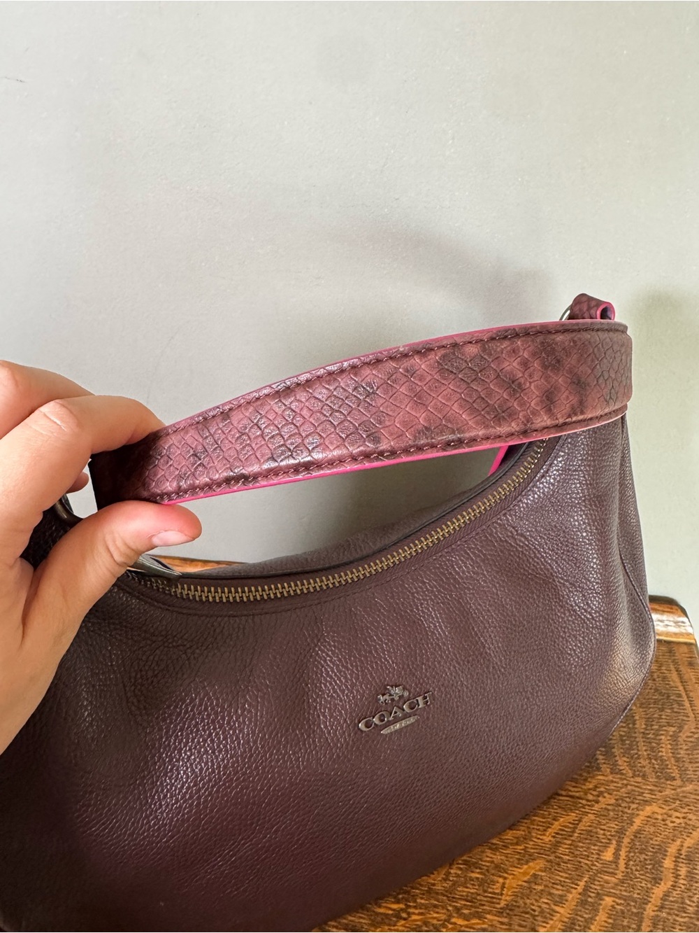 Coach Pebbled Leather Plum Hobo Shoulder Bag F29817 - Picture 7 of 14